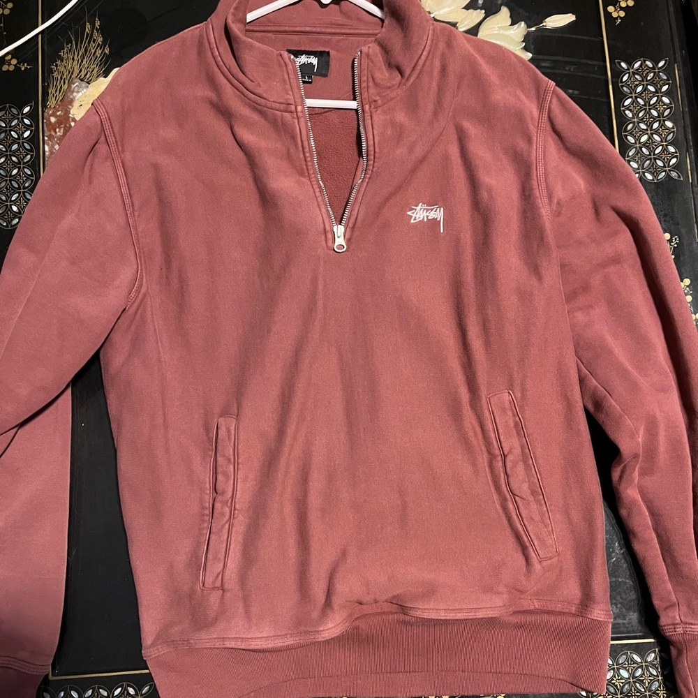 Stussy Red Zip Up Sweater Casual Style